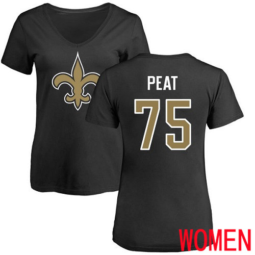 New Orleans Saints Black Women Andrus Peat Name and Number Logo Slim Fit NFL Football #75 T Shirt